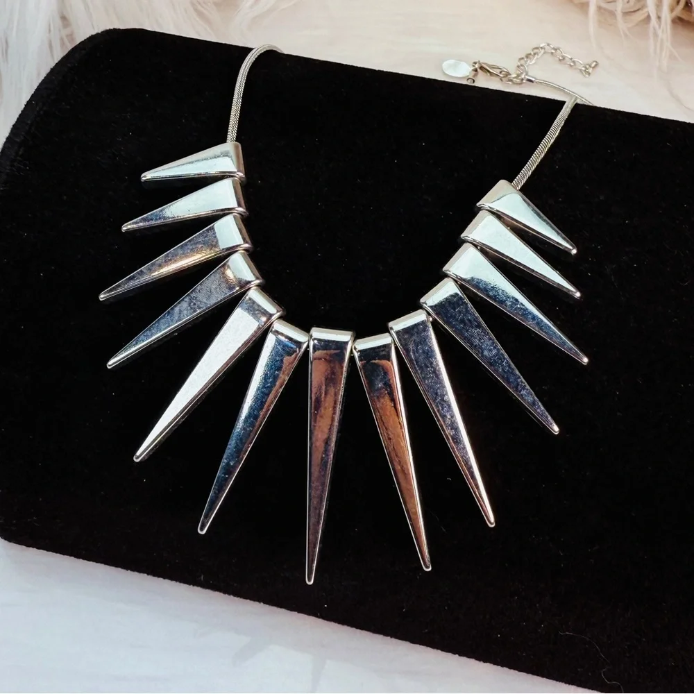 Silvertone Spike Statement Necklace